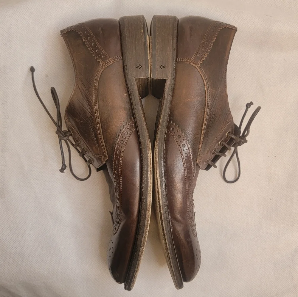 John Varvatos Luxe Leather Wingtip Oxford Shoes Mens 10M Dark Brown Casual Dress
